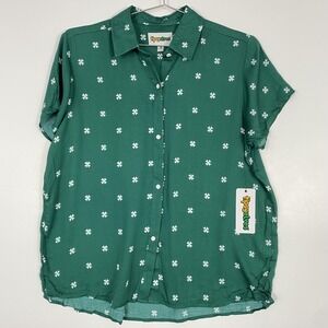 Tipsy Elves Shirt Womens Medium Green Clover ButtonDown St Patricks Day Holiday